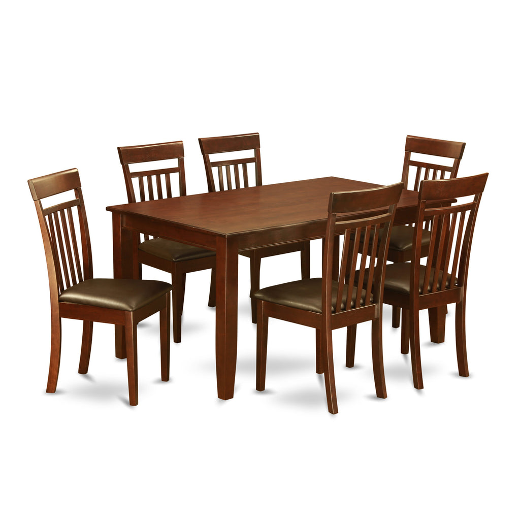 DUCA7-OOR-ER 7 Pc Dining Set with Rectangle Table & 6 Leather Look Chairs in Rich Mahogany, 36x60