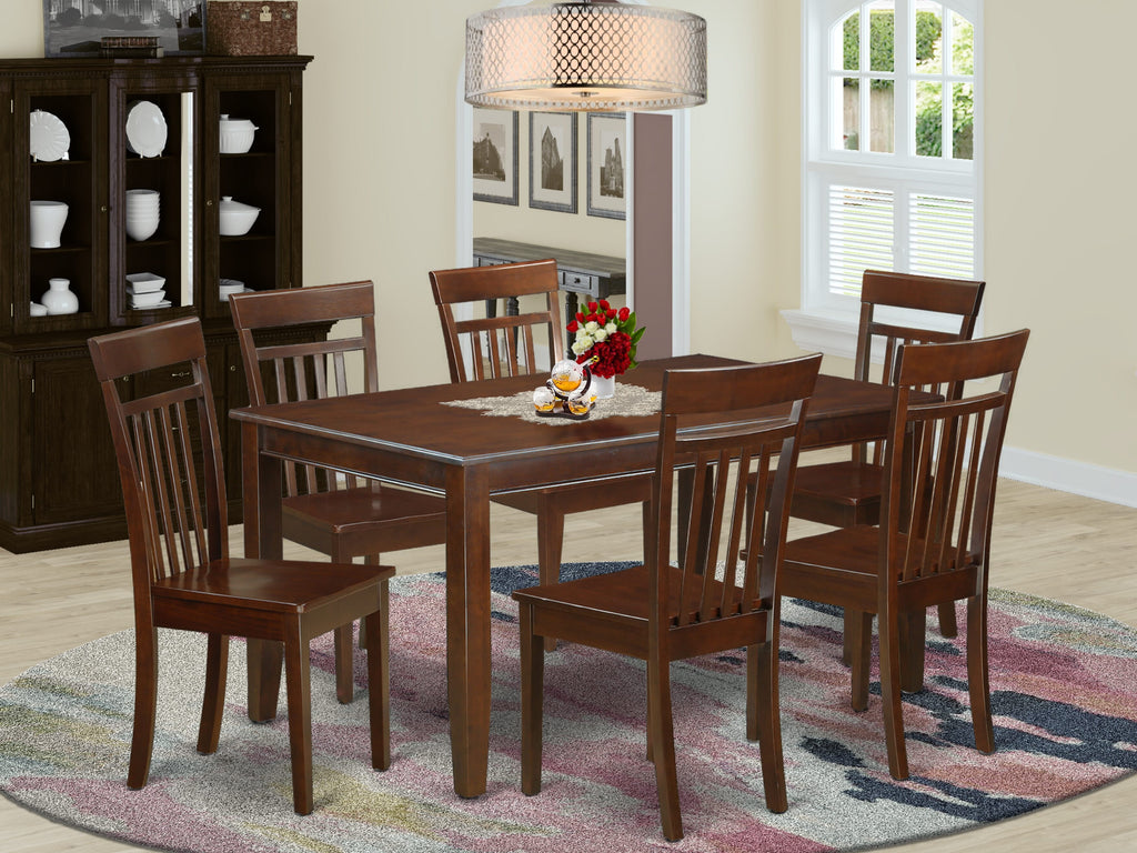 DUCA7-GTN-L Exquisite 7-Piece Dining Ensemble with Rectangular Table and 6 Chairs Set - Mahogany