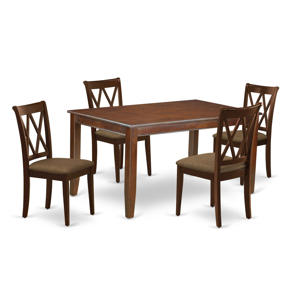 5-Piece Dining Set DUCL5-GL7-T Rectangular Table & 4 Fabric Chairs, Warm Mahogany Finish, 36x60