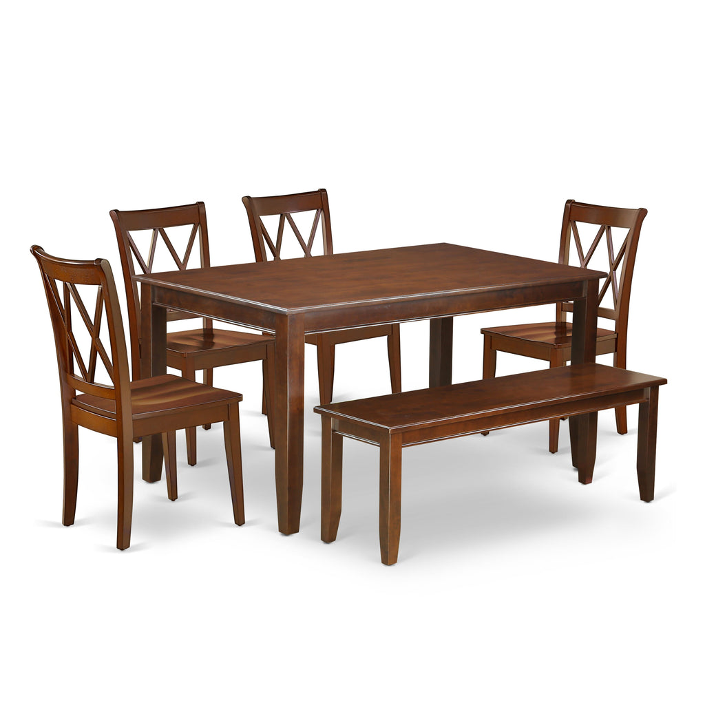 6-Piece Mahogany Dining Ensemble DUCL6-TN2-P with Rectangular Table, Chair Set and Bench, 36x60 in