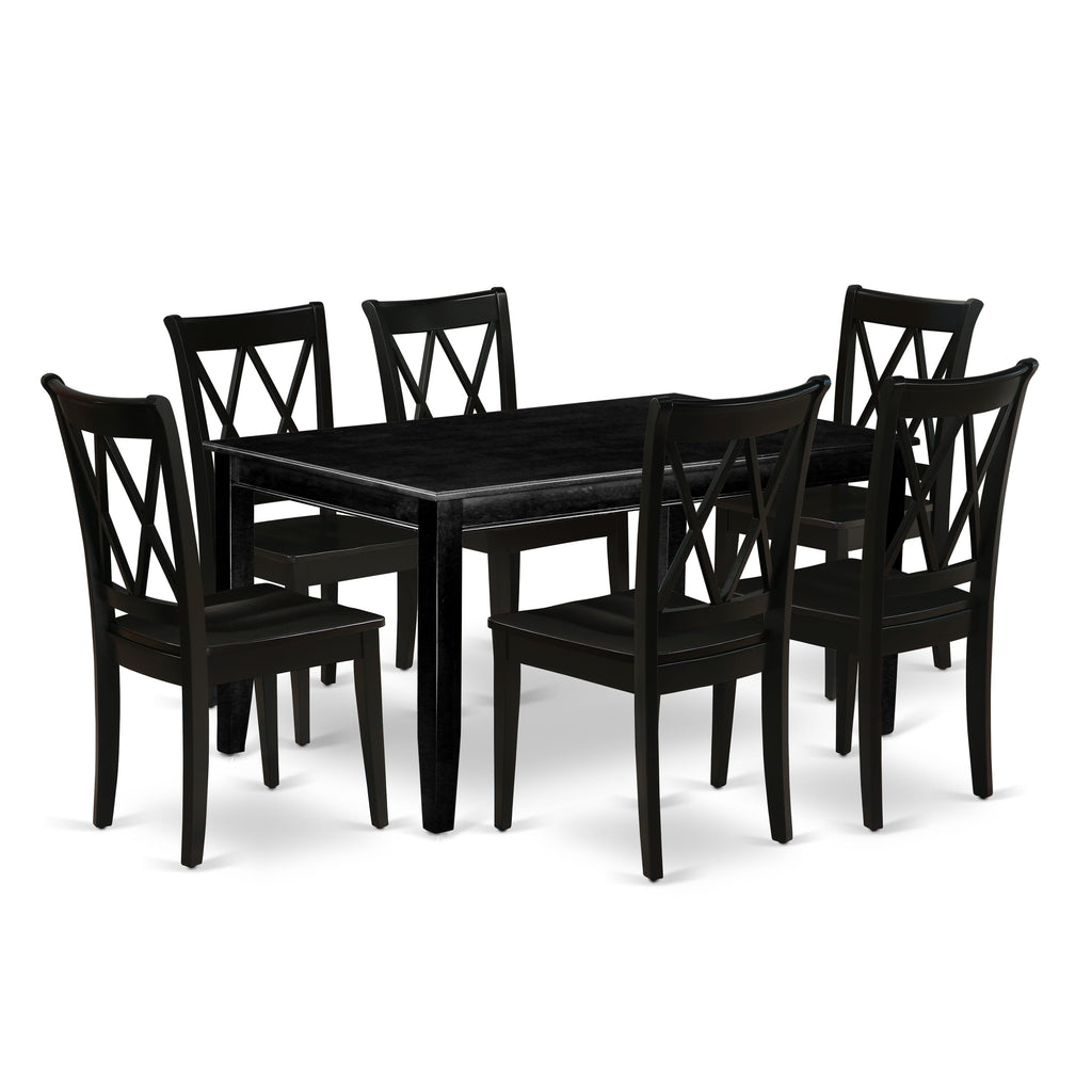 DUCL7-J7B-W 7-Piece Dining Set Rectangular Table + 6 Chairs, 36x60 Inches, Stylish Black Design