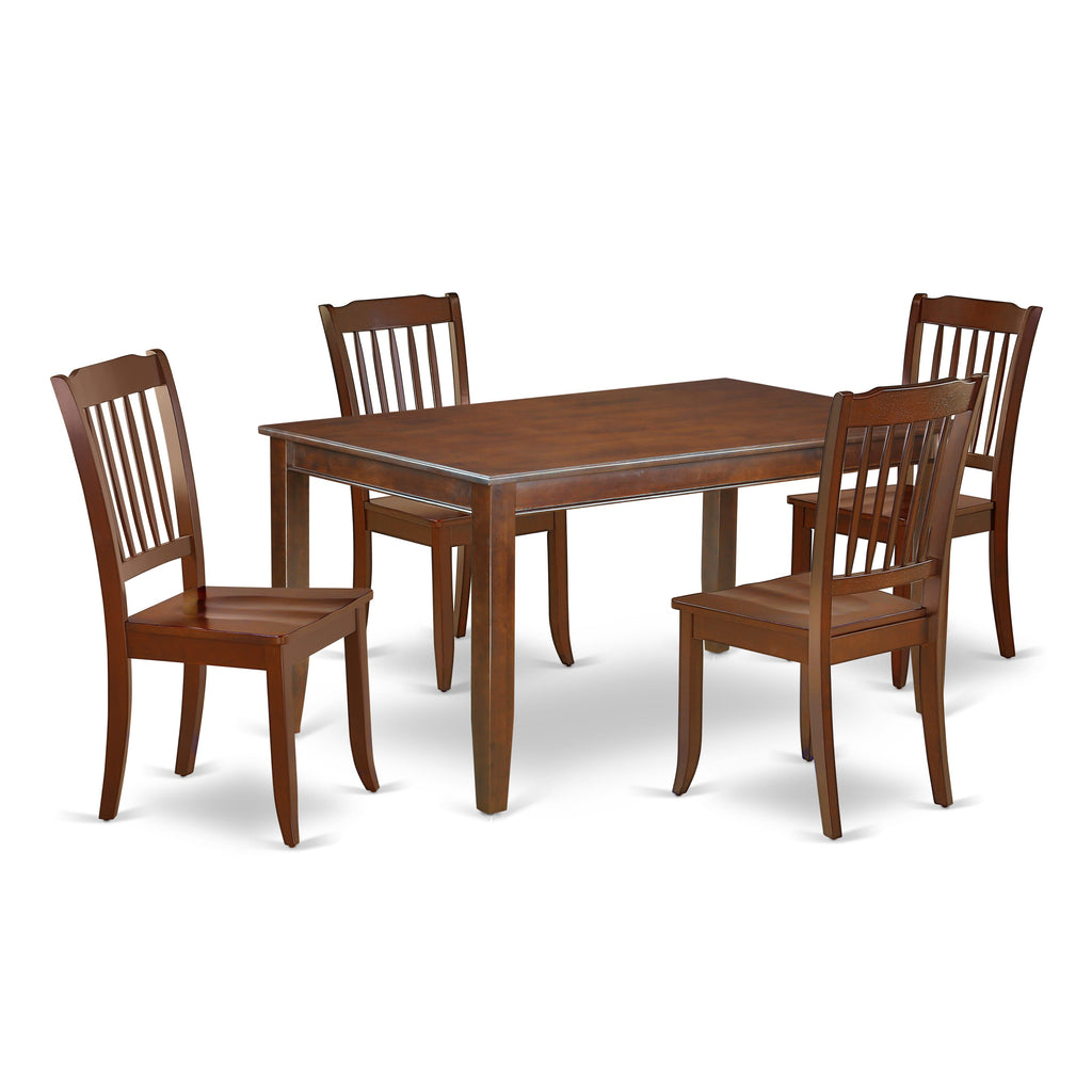 DUDA5-G9J-3 Elegant 5-Piece Dining Set for Four with Rectangle Table & Cushioned Chairs, Mahogany Finish 36x60 in.