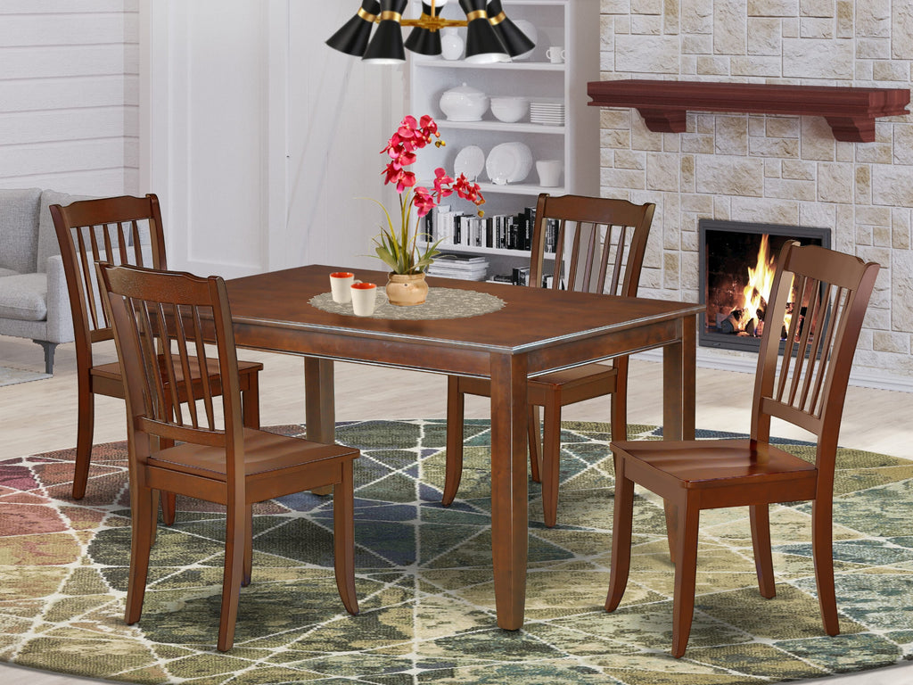 DUDA5-G9J-3 Elegant 5-Piece Dining Set for Four with Rectangle Table & Cushioned Chairs, Mahogany Finish 36x60 in.