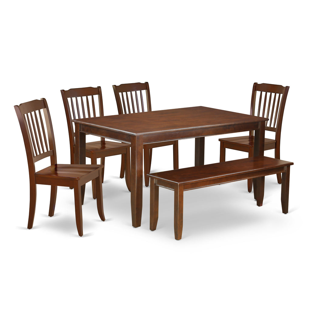 6-Piece Dining Set DUDA6-DSJ-N with Rectangular Table, 4 Chairs & Bench, 36x60 Mahogany Finish