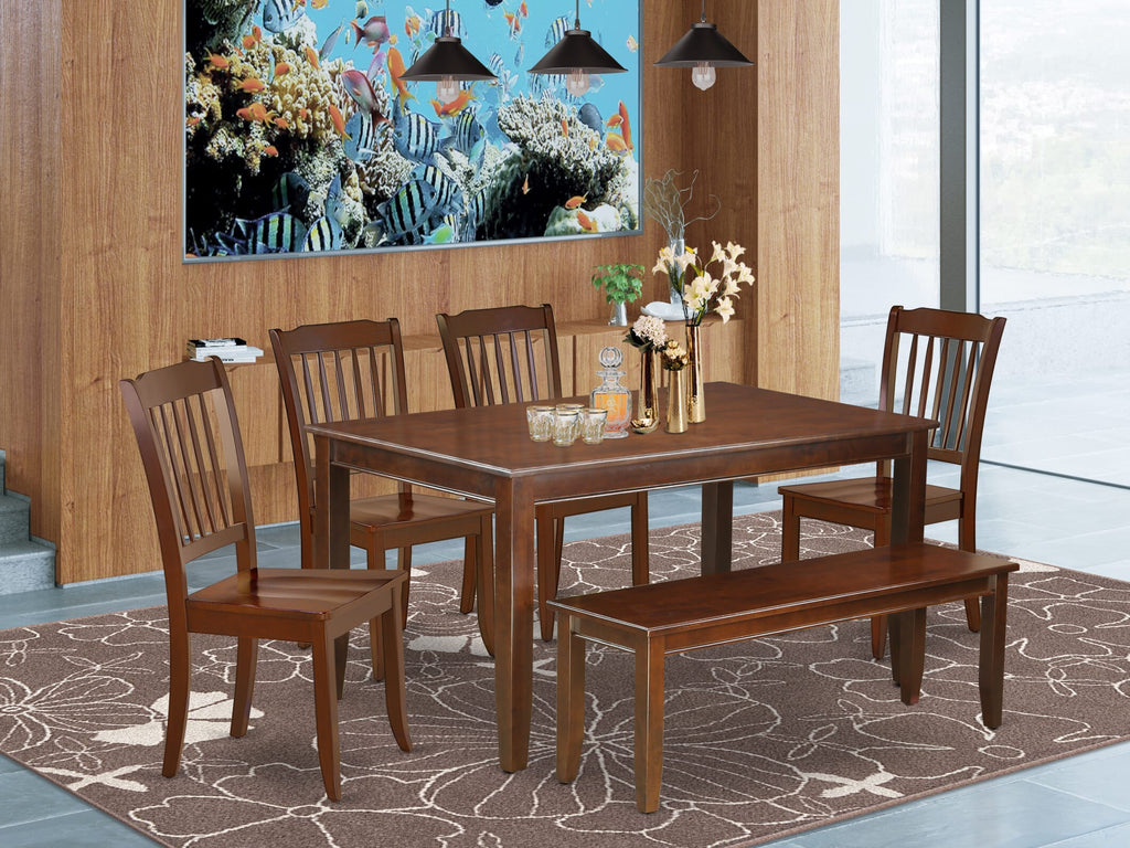 6-Piece Dining Set DUDA6-DSJ-N with Rectangular Table, 4 Chairs & Bench, 36x60 Mahogany Finish