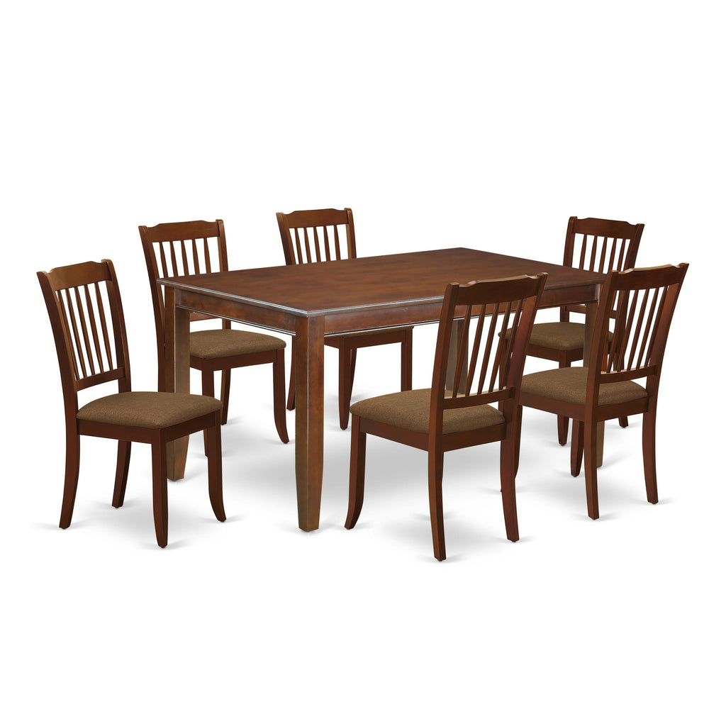 Discover the DUDA7-XXN-U Dining Ensemble 7-Piece Dining Room Set with Rectangular Table and 6 Stylish Chairs, 36x60 Inch, Rich Mahogany Finish