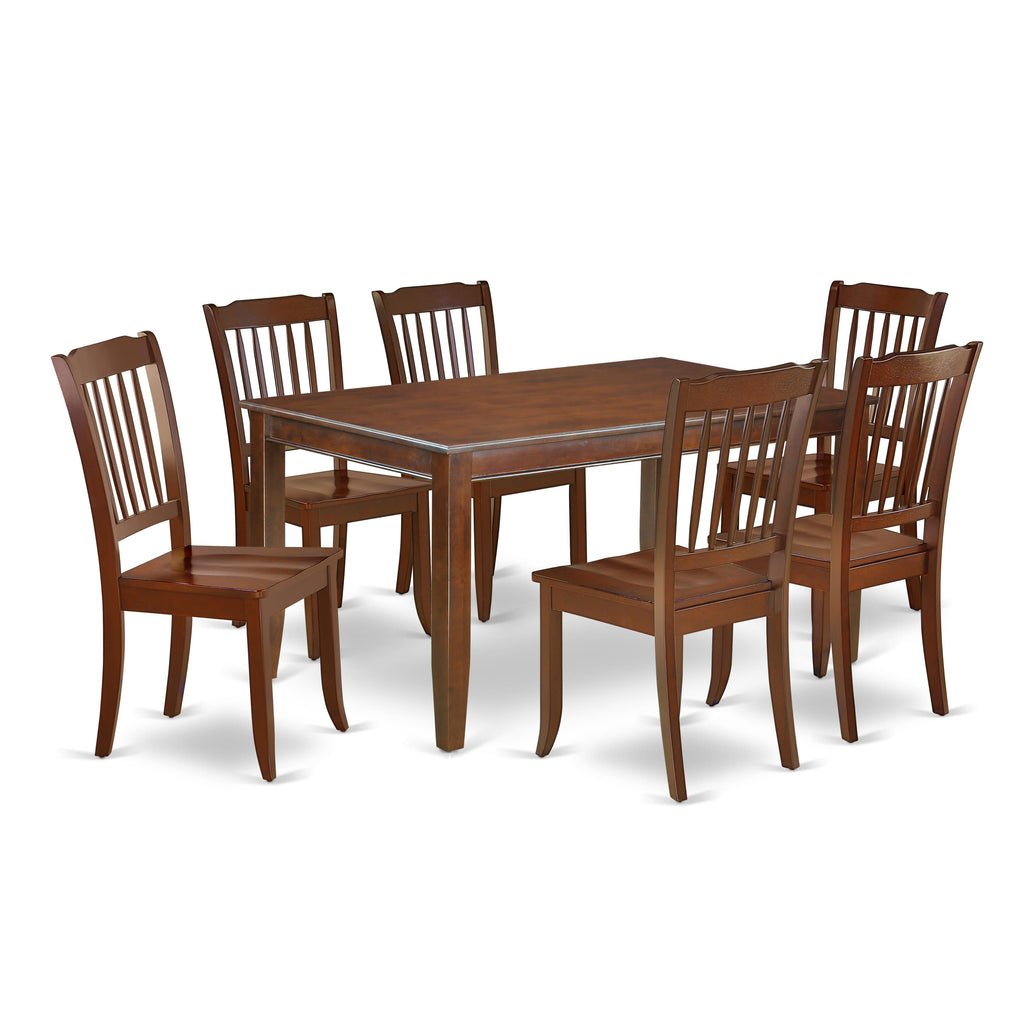 DUDA7-S9B-P 7-Piece Dining Ensemble with Rectangular Table & Six Chairs, Wood Finish 36x60