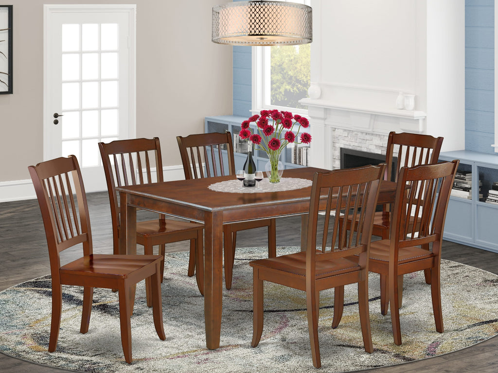 DUDA7-S9B-P 7-Piece Dining Ensemble with Rectangular Table & Six Chairs, Wood Finish 36x60