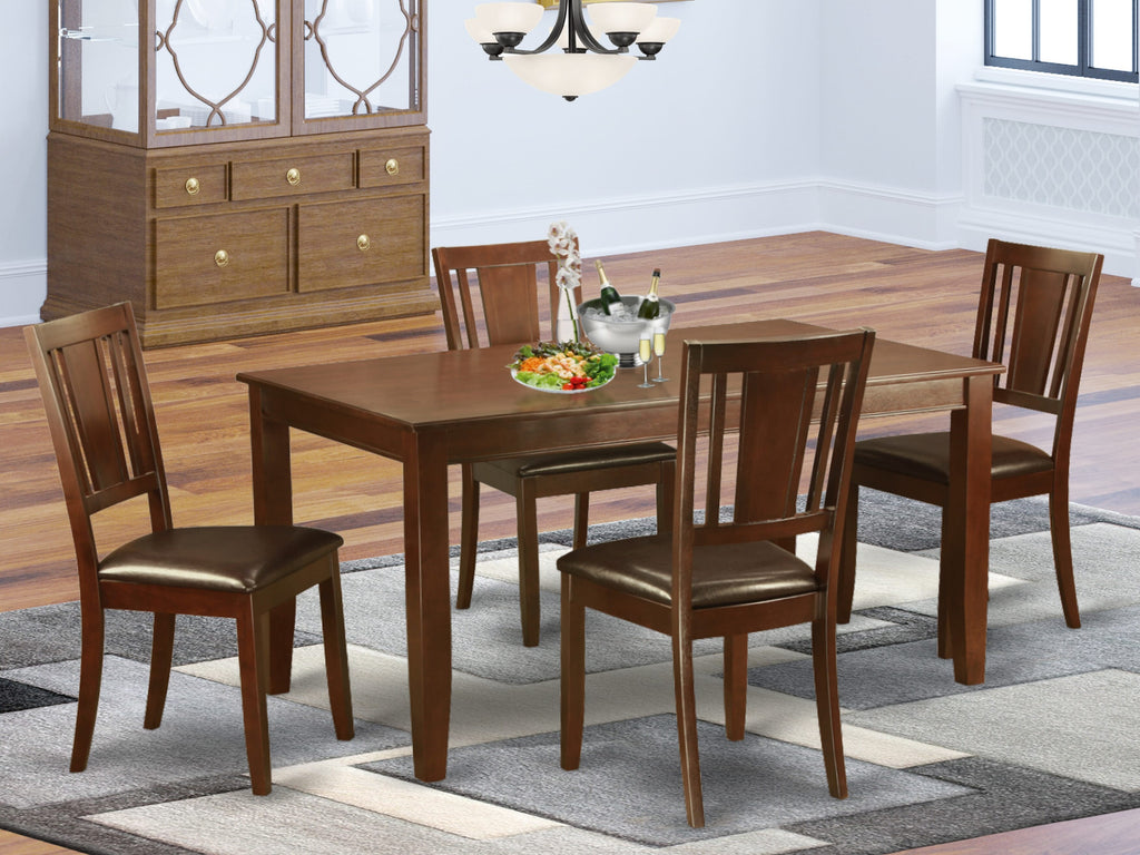 DUDL5-M51-CL Five-Piece Set with Elegant Dining Table and Four Comfy Upholstered Chairs, Mahogany Finish