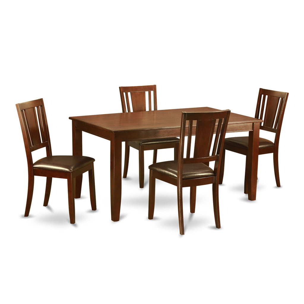 DUDL5-M51-CL Five-Piece Set with Elegant Dining Table and Four Comfy Upholstered Chairs, Mahogany Finish