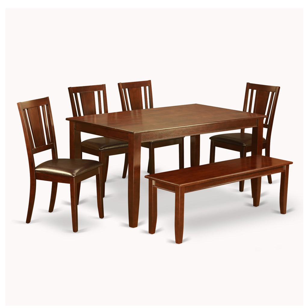 6 Piece DUDL6-6LE-TK Set - Rectangle Table with 4 Chairs & Bench in Mahogany Finish