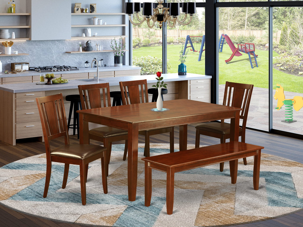 6 Piece DUDL6-6LE-TK Set - Rectangle Table with 4 Chairs & Bench in Mahogany Finish