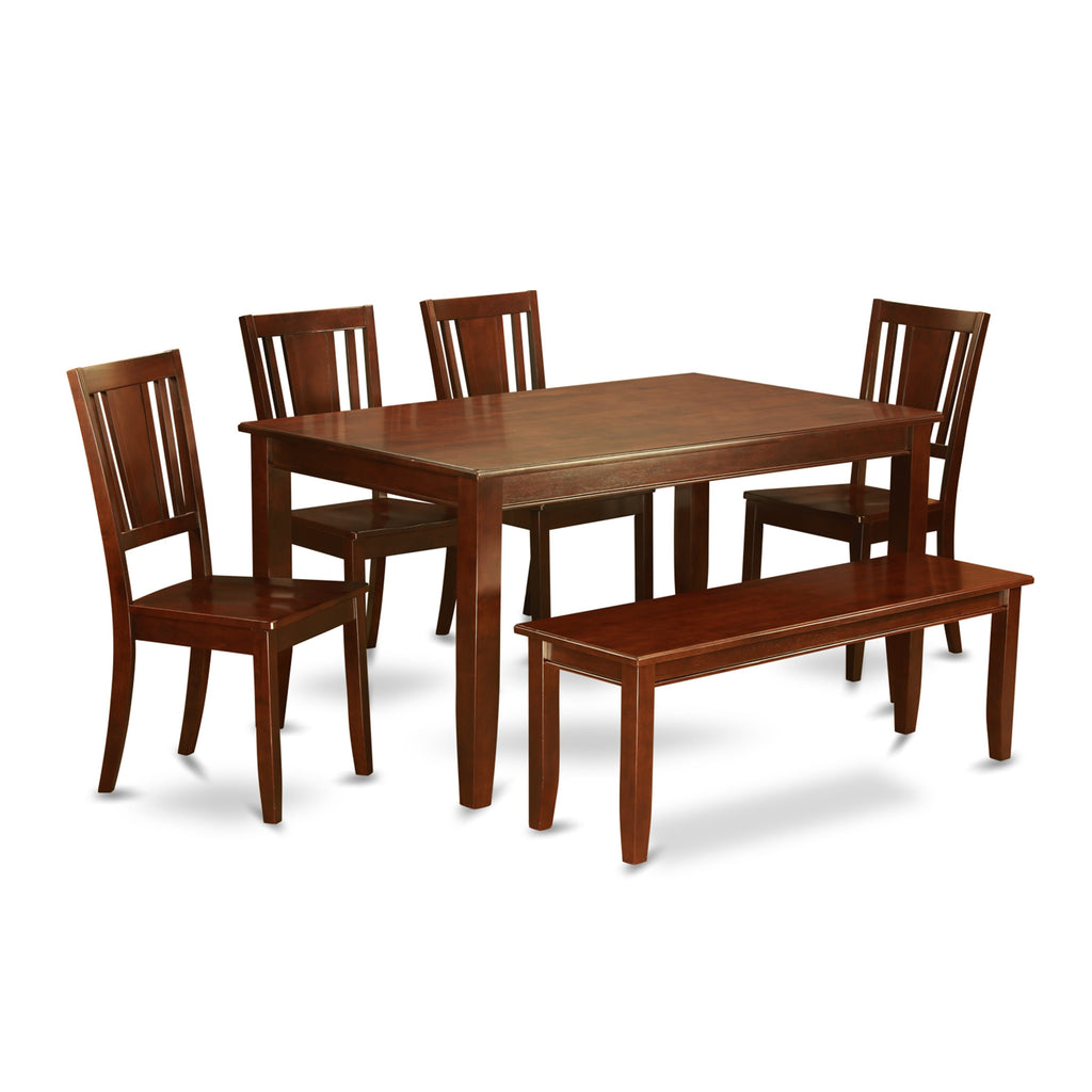 DUDL6-ZD8-C Dining Ensemble 6-Piece Set with Rectangular Mahogany Wood Table, Chairs & Bench