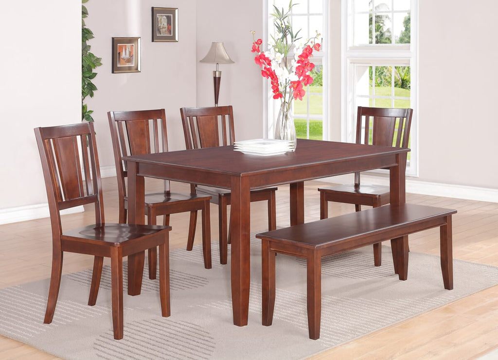 DUDL6-ZD8-C Dining Ensemble 6-Piece Set with Rectangular Mahogany Wood Table, Chairs & Bench
