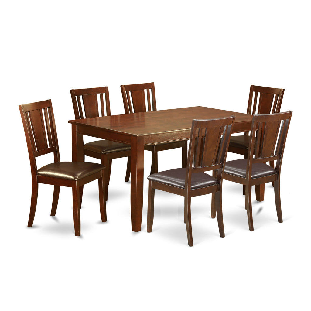 DUDL7-8PQ-XU 7-Piece Dining Set in Mahogany Rectangle Table & 6 Chairs with Faux Leather 36x60