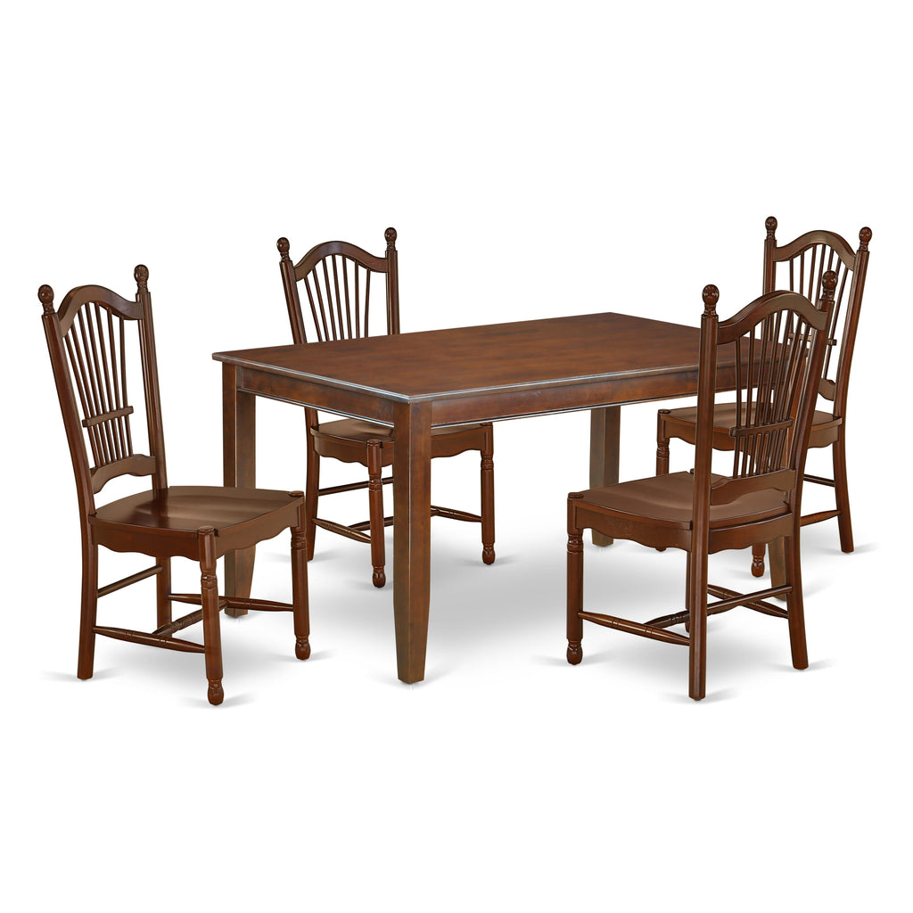 DUDO5-3QP-K 5-Piece Dining Ensemble Rectangular Table with 4 Solid Wood Chairs, Mahogany, 36x60 Inch