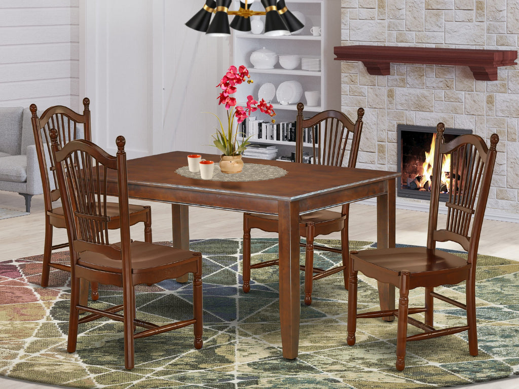DUDO5-3QP-K 5-Piece Dining Ensemble Rectangular Table with 4 Solid Wood Chairs, Mahogany, 36x60 Inch
