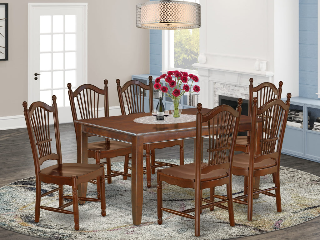 DUDO7-OKV-K 7-Piece Dining Ensemble with Rectangular Table and Six Chairs, 36x60 Inch, Mahogany Finish