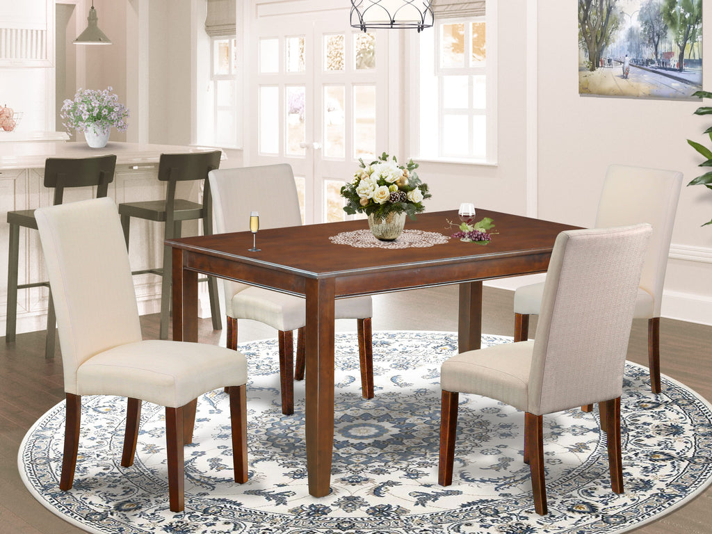 DUDR5-WGX-LI 5-Piece Dining Table Set with Elegant Rectangle Table & 4 Upholstered Cream Chairs, Mahogany