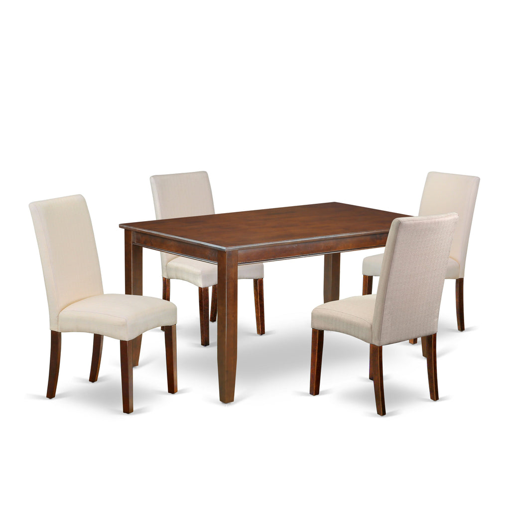 DUDR5-WGX-LI 5-Piece Dining Table Set with Elegant Rectangle Table & 4 Upholstered Cream Chairs, Mahogany
