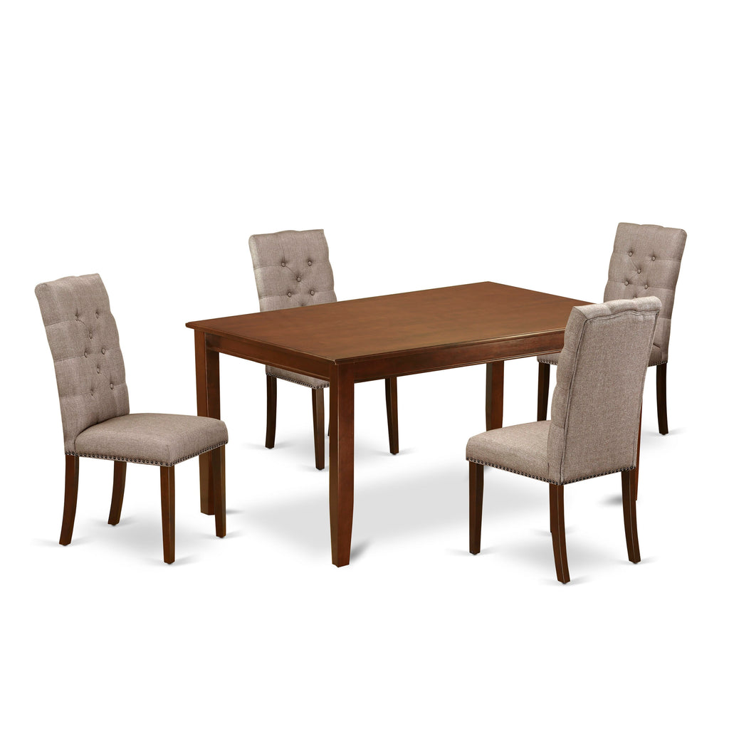 DUEL5-RBE-O1 Sleek 5-Piece Dining Set with Mahogany Rectangle Table & 4 Khaki Parson Chairs