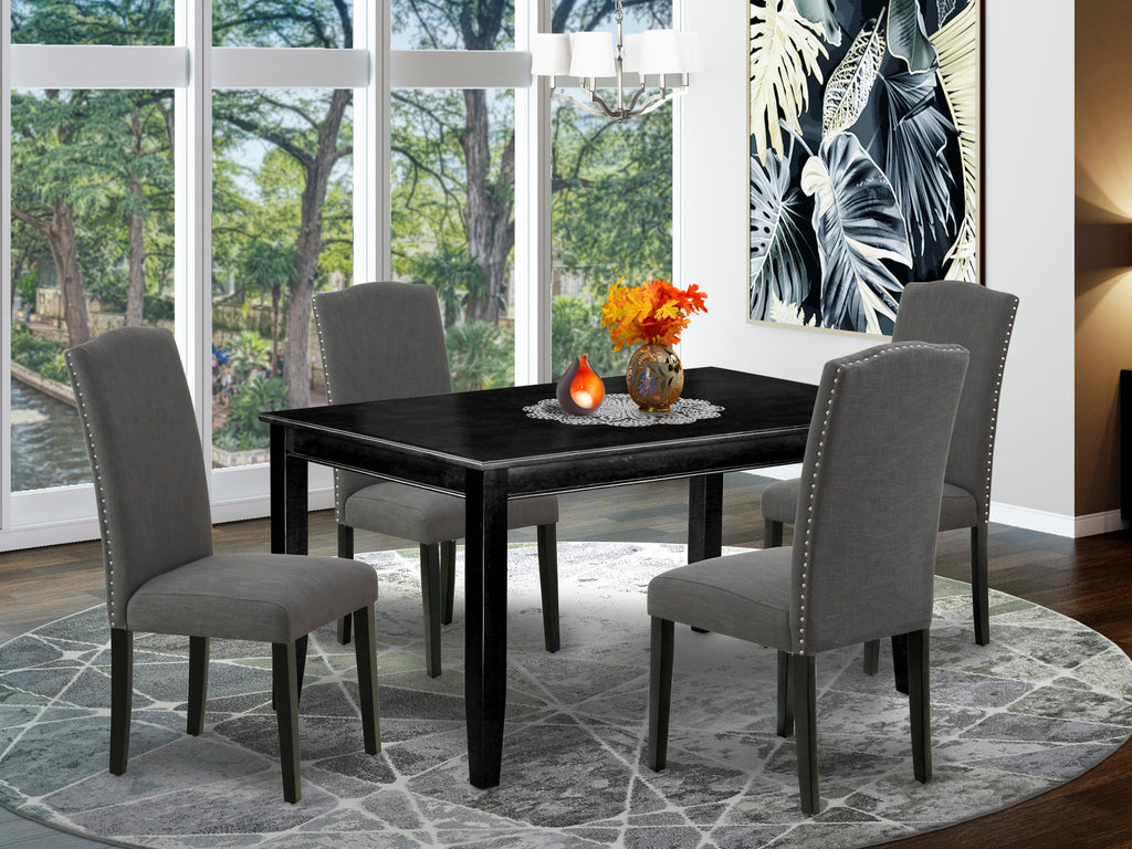 DUEN5-6XN-3H 5-Piece Dining Ensemble with Rectangular Table & 4 Black Linen Chairs, 36x60