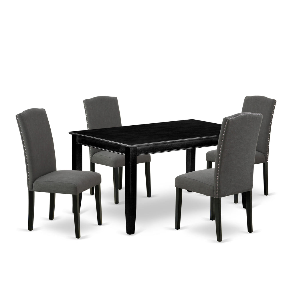 DUEN5-6XN-3H 5-Piece Dining Ensemble with Rectangular Table & 4 Black Linen Chairs, 36x60