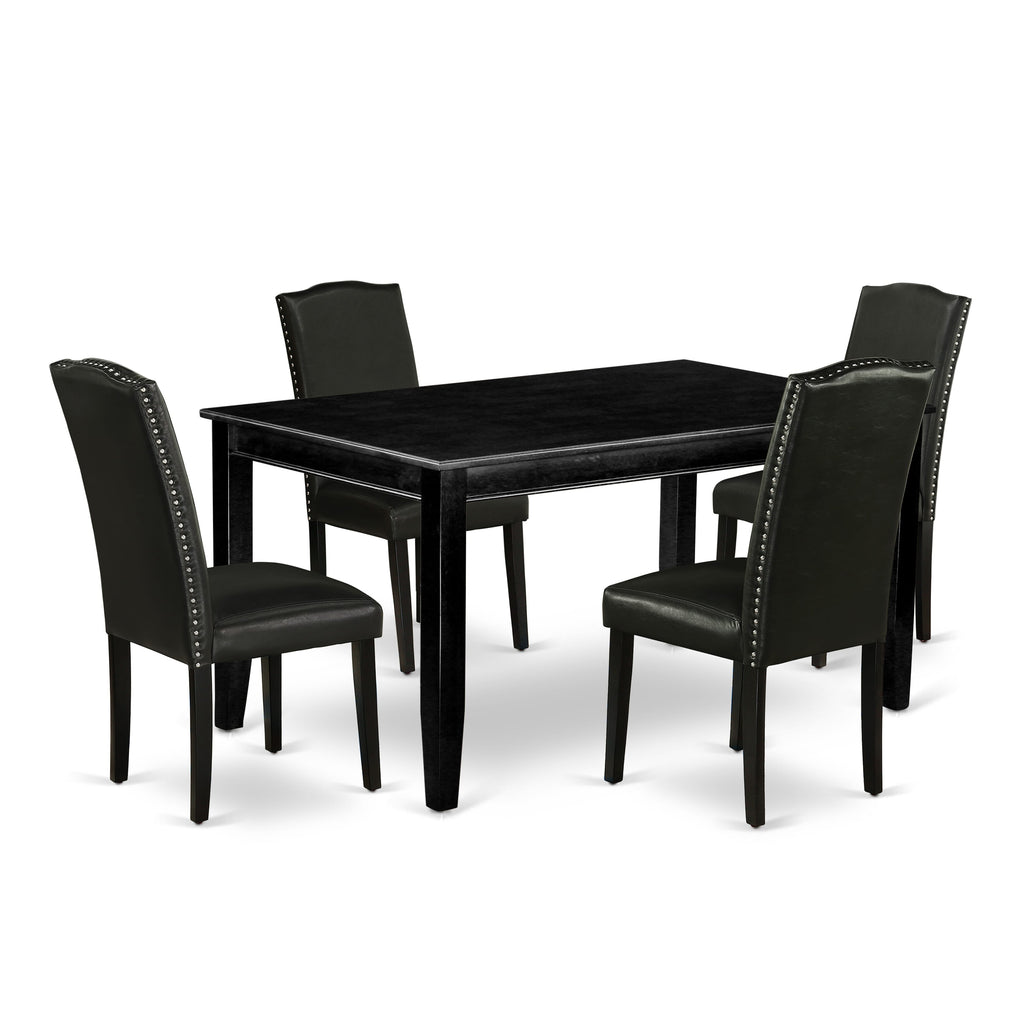 DUEN5-90P-4P 5-Piece Dining Collection with Rectangular Table and 4 Black Faux Leather Chairs, 36x60 in