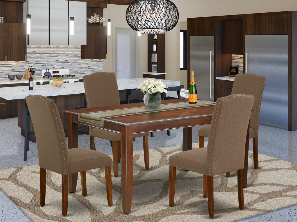 DUEN5-H7I-OU - 5 Piece Dining Ensemble with Brown Upholstered Dining Chairs and Table Set, 36x60