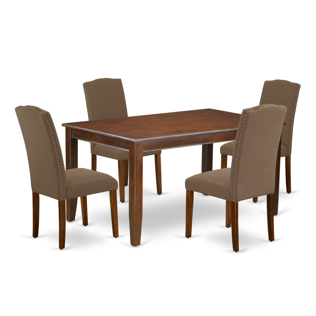 DUEN5-H7I-OU - 5 Piece Dining Ensemble with Brown Upholstered Dining Chairs and Table Set, 36x60