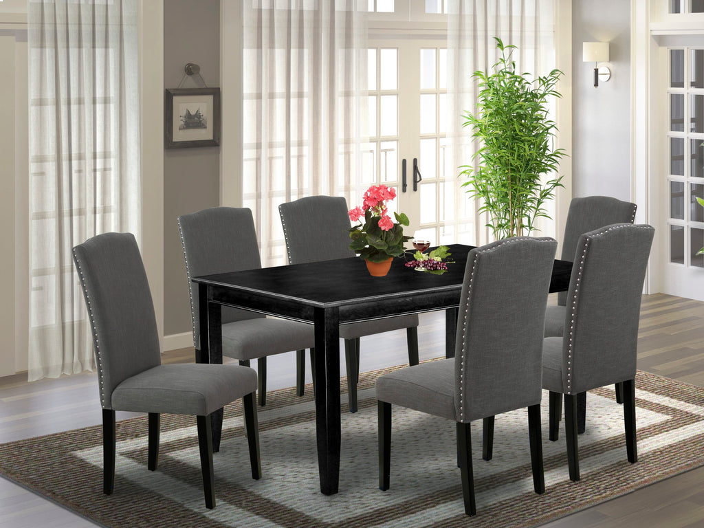 DUN7-X1B-90 Stylish Dining Ensemble 7-Piece Rectangular Table & Six Gotham Fabric Seats, 36x60