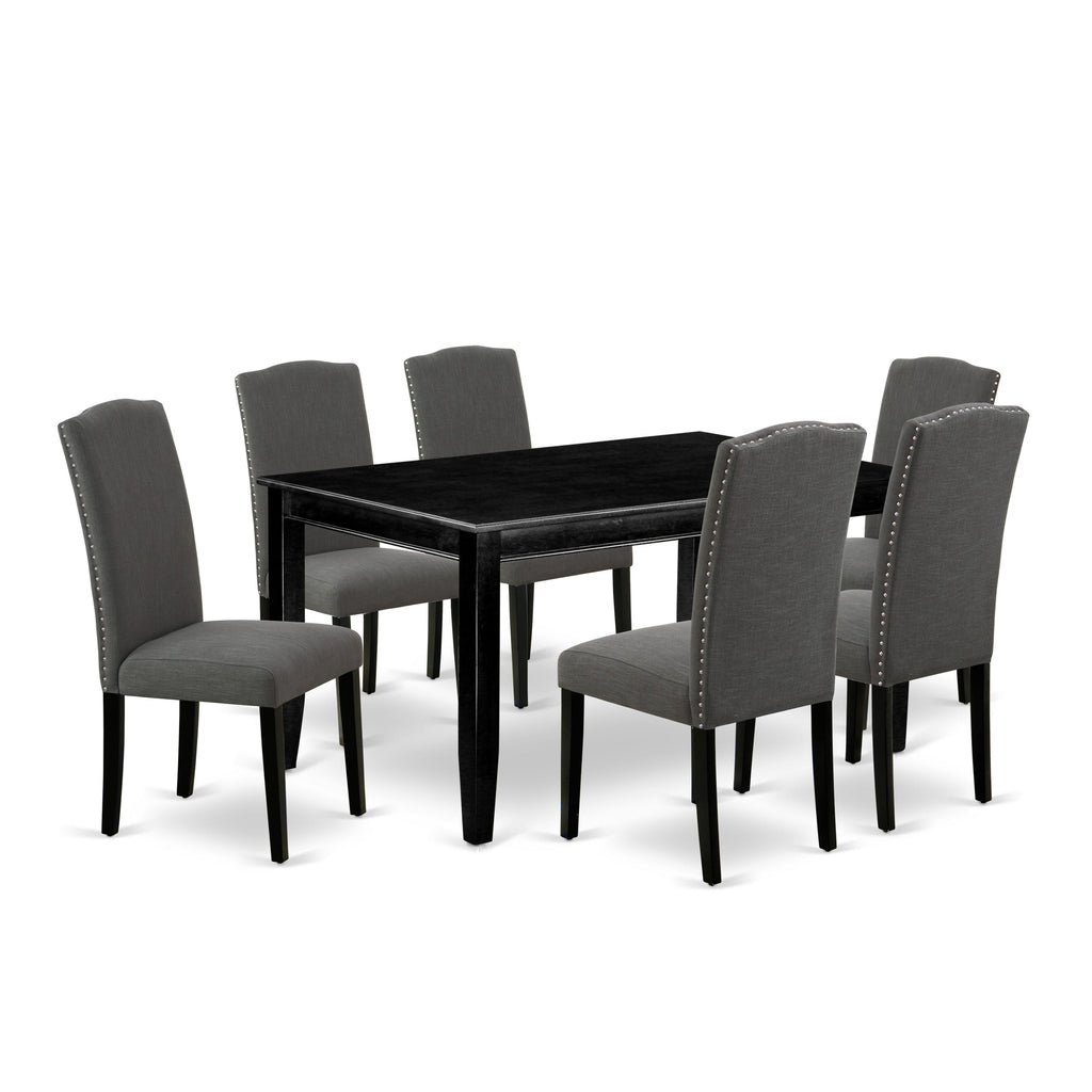 DUN7-X1B-90 Stylish Dining Ensemble 7-Piece Rectangular Table & Six Gotham Fabric Seats, 36x60
