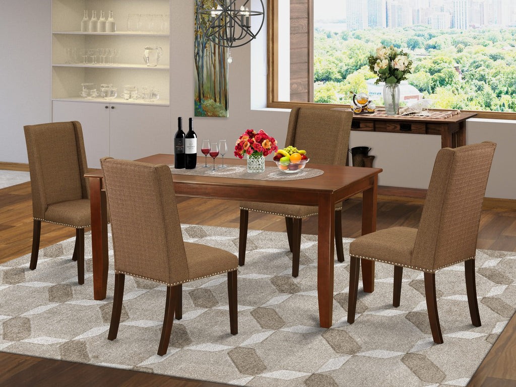 DUFL5-QDA-K4 5-Piece Dining Ensemble with 36x60 Table & 4 Brown Upholstered Chairs Set