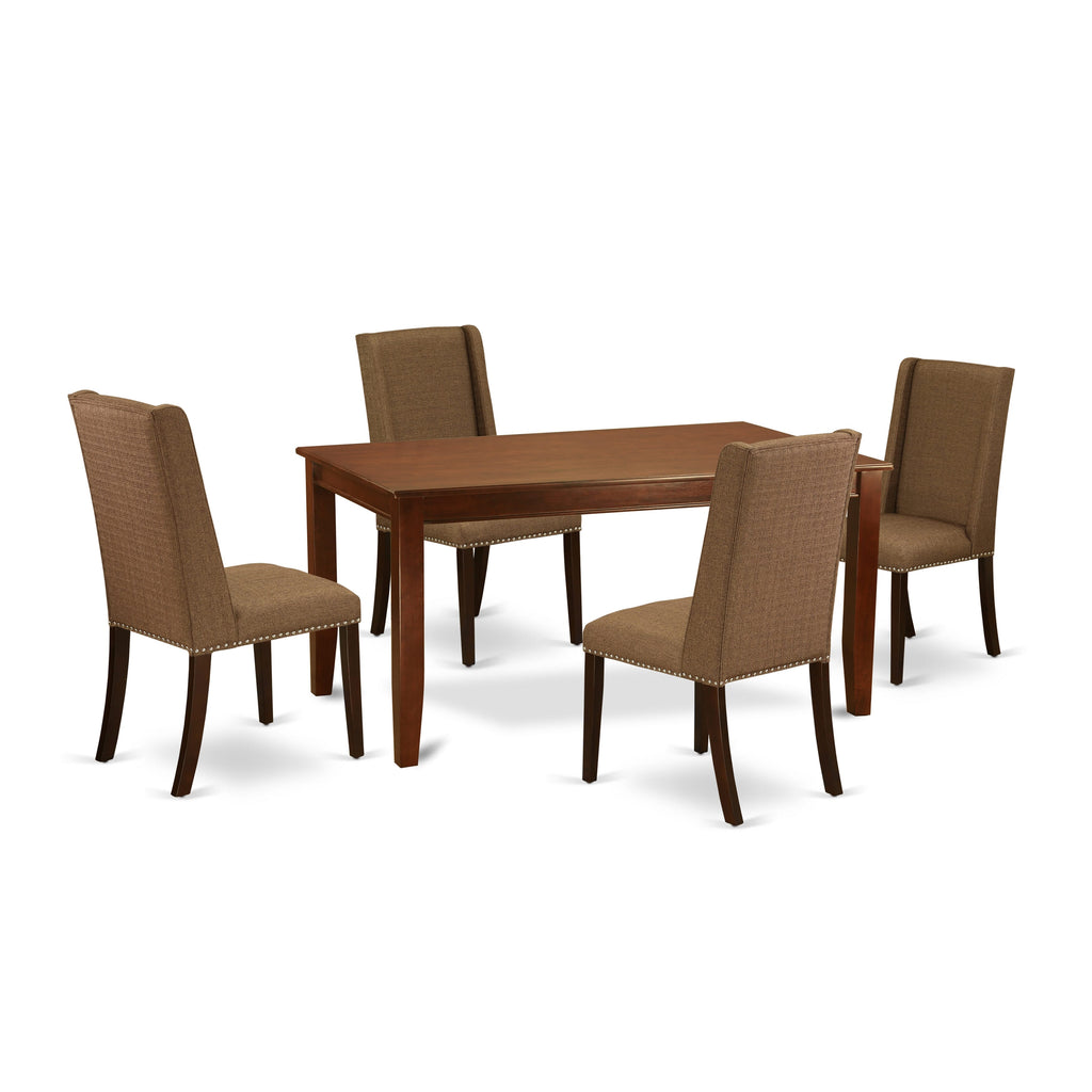 DUFL5-QDA-K4 5-Piece Dining Ensemble with 36x60 Table & 4 Brown Upholstered Chairs Set