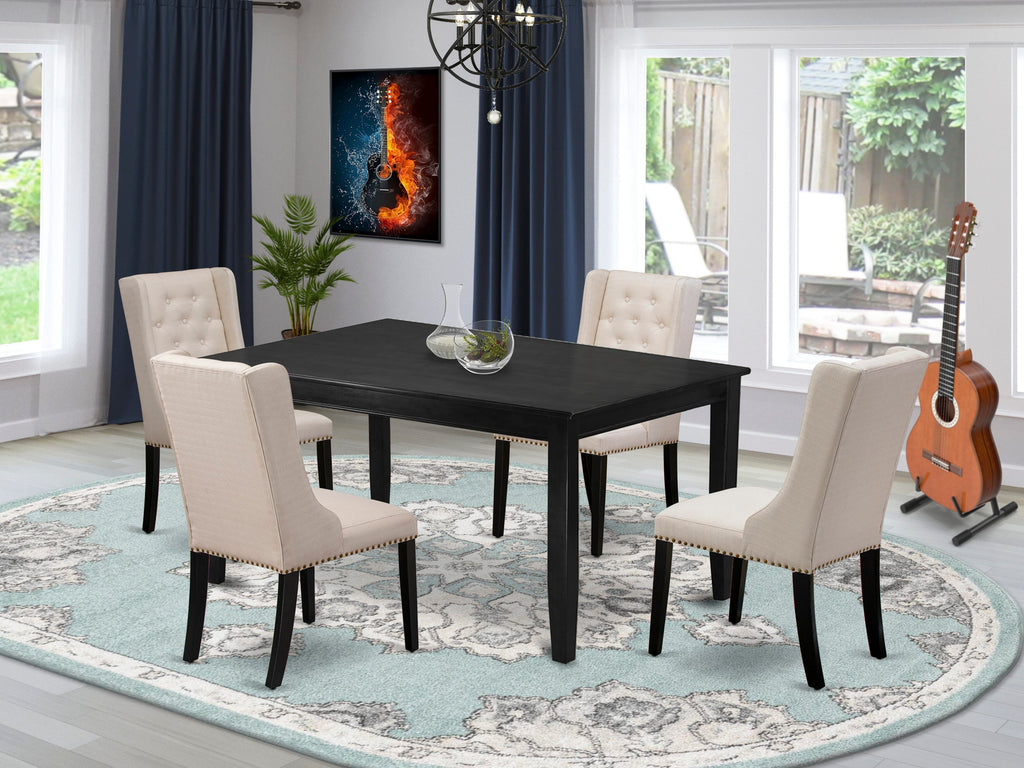DUFO5-6RO-9O Four Person Dining Set with Rectangle Table & Cream Chairs - 36x60 Inch Elegance