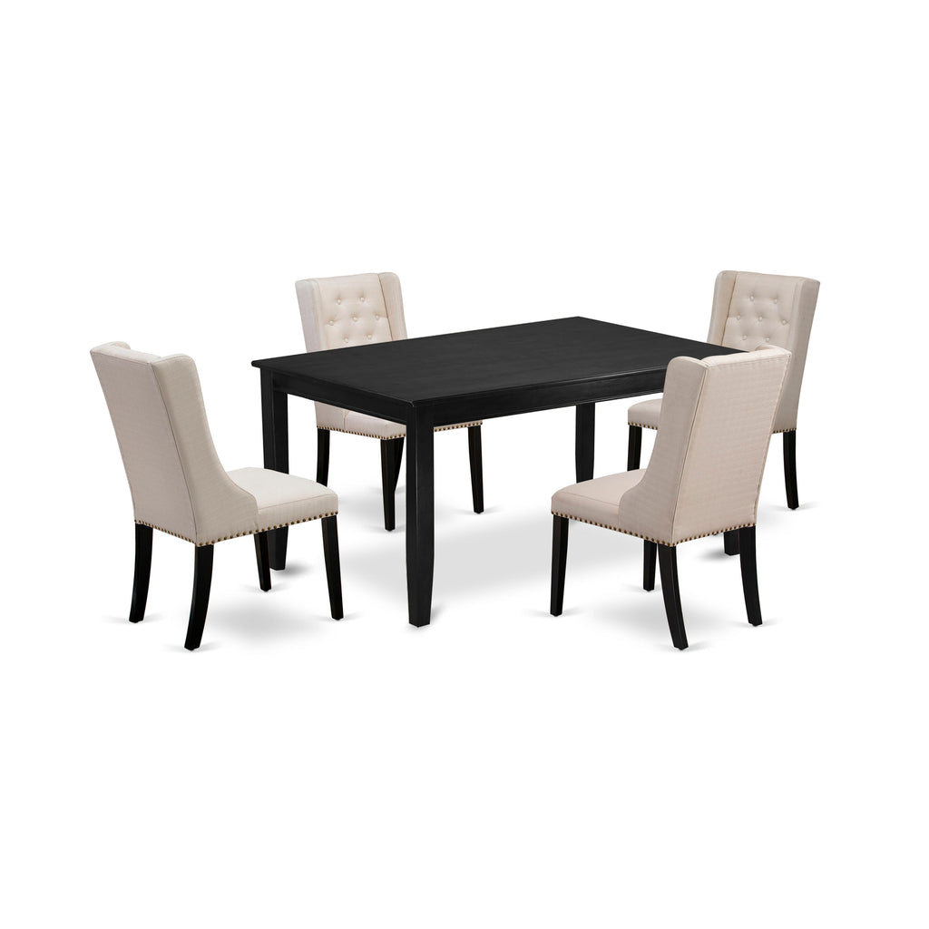 DUFO5-6RO-9O Four Person Dining Set with Rectangle Table & Cream Chairs - 36x60 Inch Elegance