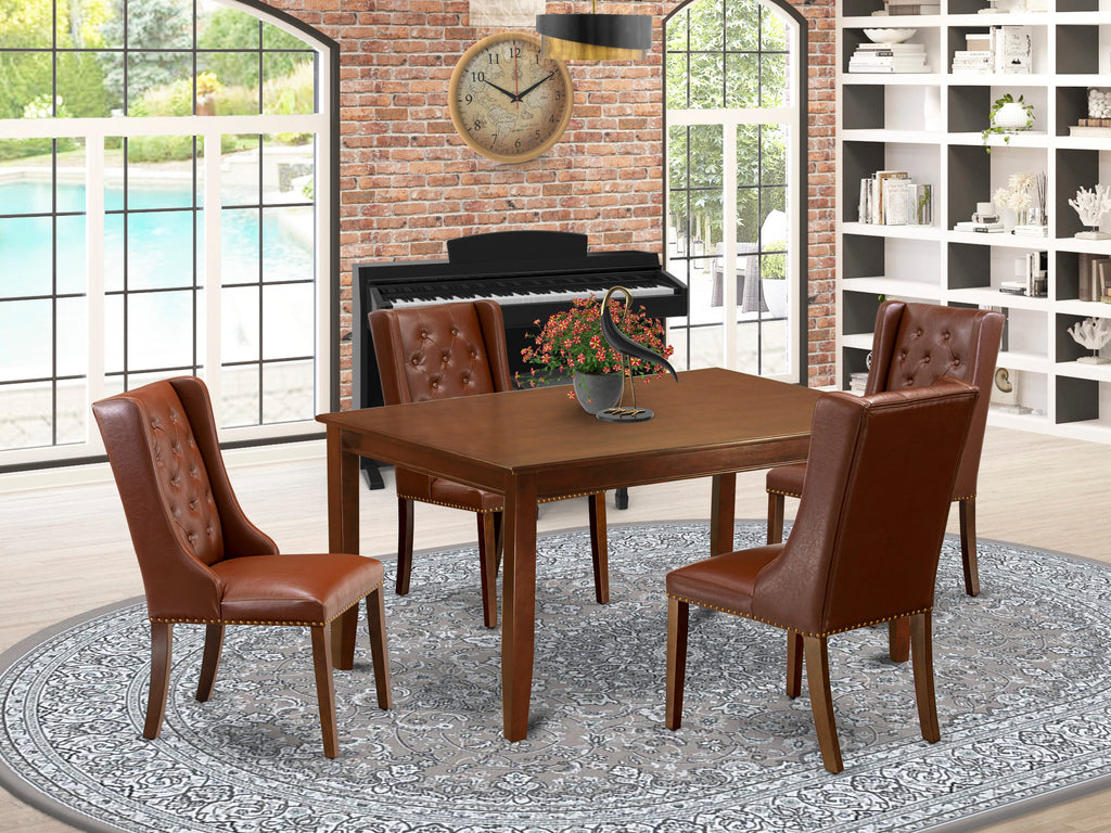 DUFO5-4K8-7B 5-Piece Dining Ensemble with Mahogany Table and Faux Leather Parson Seats, 36x60 Inch
