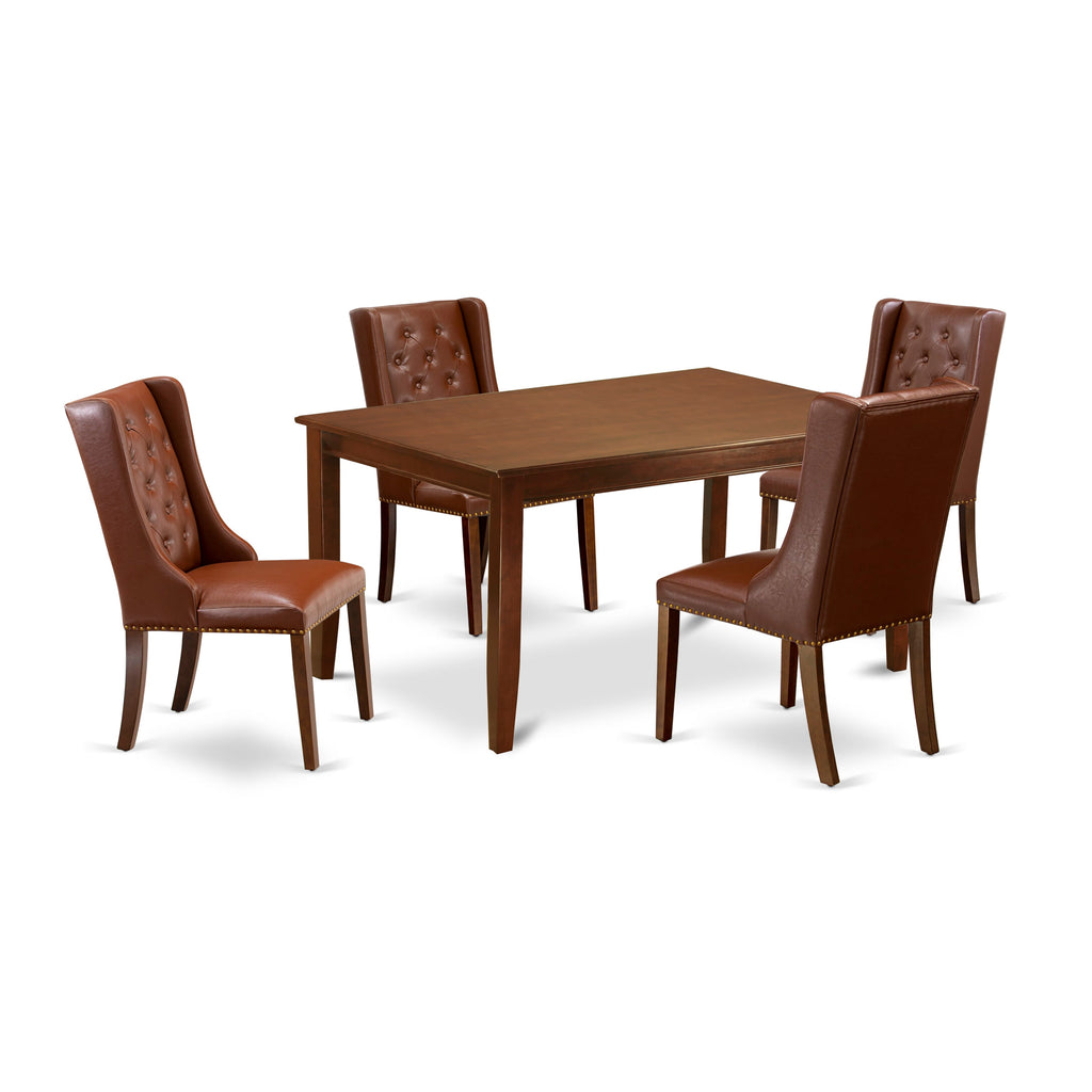 DUFO5-4K8-7B 5-Piece Dining Ensemble with Mahogany Table and Faux Leather Parson Seats, 36x60 Inch