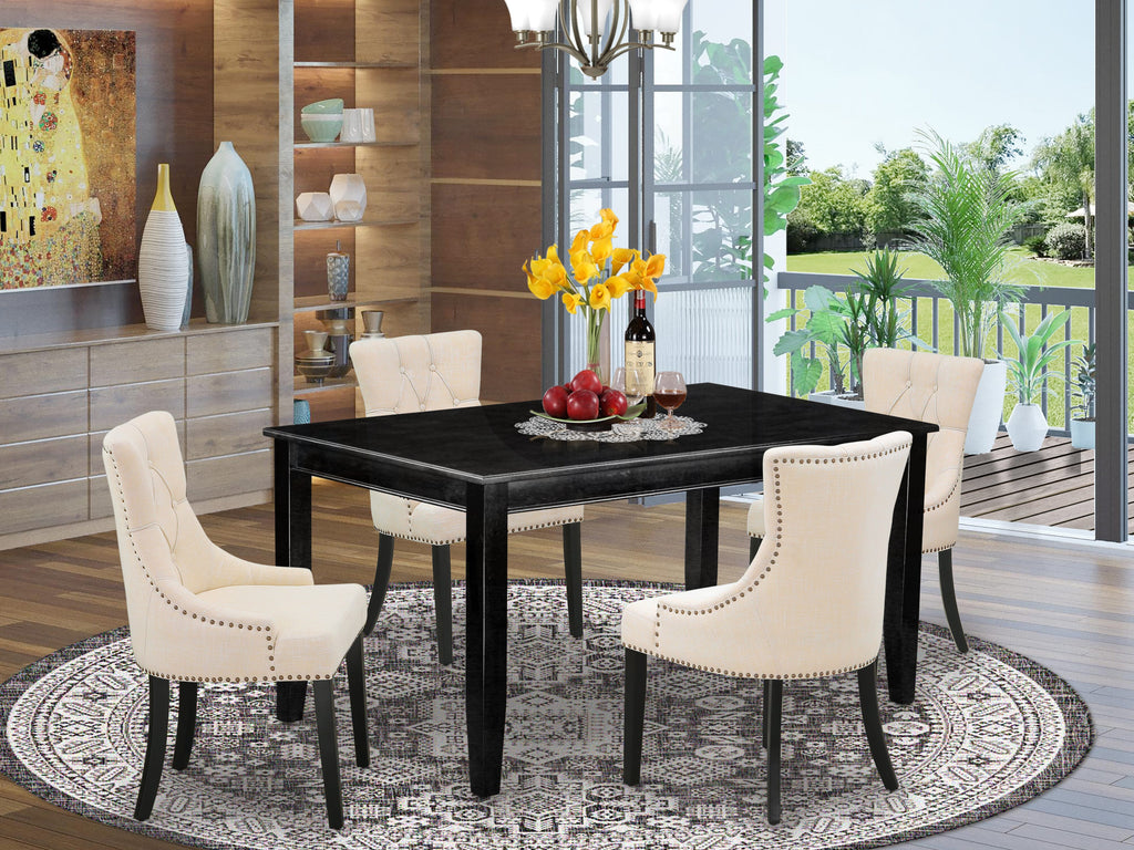 DUFR5-O7Q-TK 5-Piece Dining Suite with Table and 4 Beige Linen Chairs, 36x60, Modern Elegance