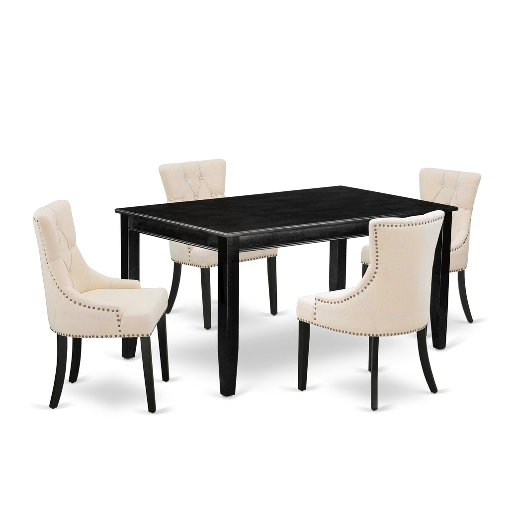 DUFR5-O7Q-TK 5-Piece Dining Suite with Table and 4 Beige Linen Chairs, 36x60, Modern Elegance