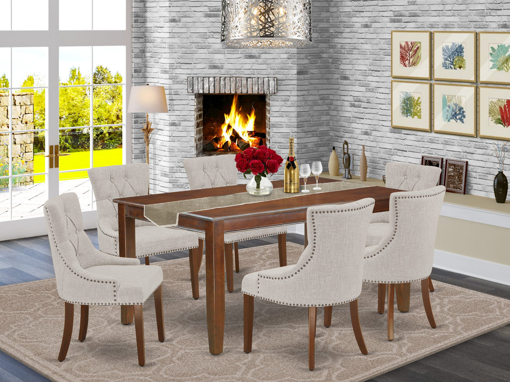 Elegant Dining Ensemble DUFR7-BHE-57 Luxurious 7-Piece Collection Featuring Mahogany Table & Plush Chairs