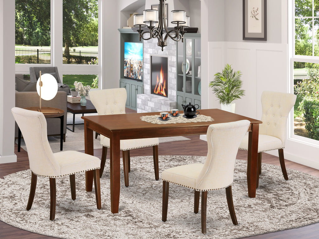 DUGA5-ASG-CM Elegant 5-Piece Dining Set with Light Beige Upholstered Parson Chairs and 36x60 Mahogany Table