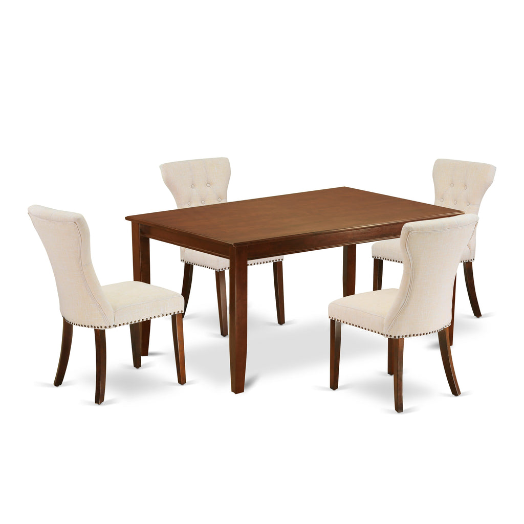 DUGA5-ASG-CM Elegant 5-Piece Dining Set with Light Beige Upholstered Parson Chairs and 36x60 Mahogany Table