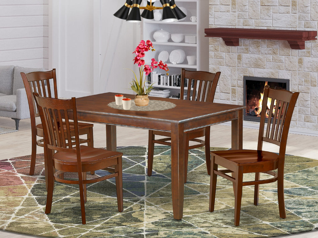 DUGR5-ULJ-8 5-Piece Dining Suite with Rectangular Wood Table and 4 Chairs, 36x60, Deep Mahogany