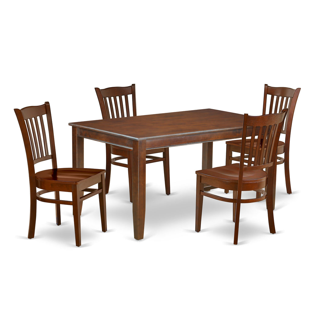 DUGR5-ULJ-8 5-Piece Dining Suite with Rectangular Wood Table and 4 Chairs, 36x60, Deep Mahogany