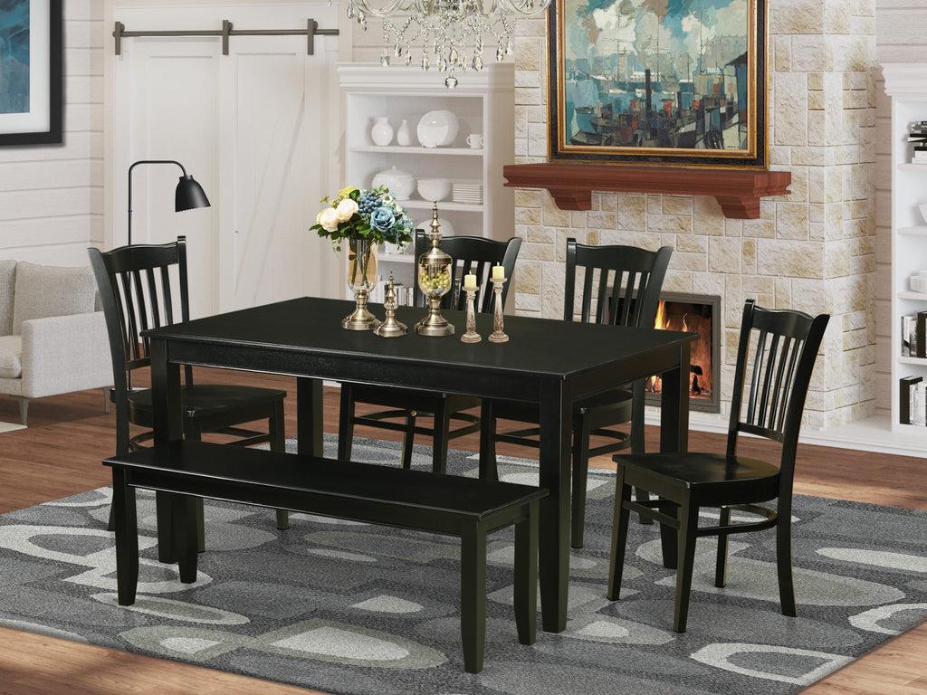 Dining Set DUGR6-AY4-A 6-Piece Includes Rectangular Table, Four Chairs, and Bench - 36x60, Sleek Black