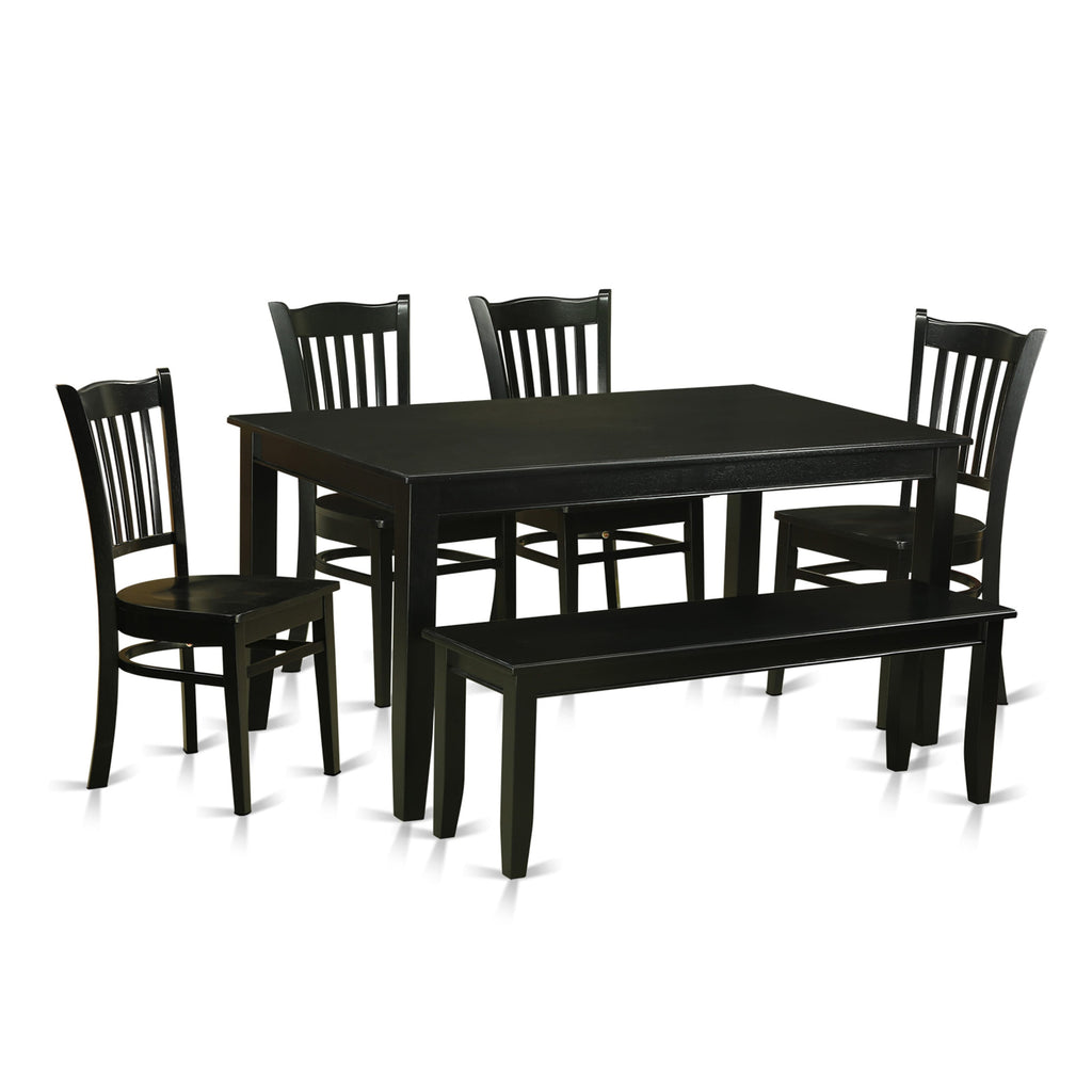 Dining Set DUGR6-AY4-A 6-Piece Includes Rectangular Table, Four Chairs, and Bench - 36x60, Sleek Black