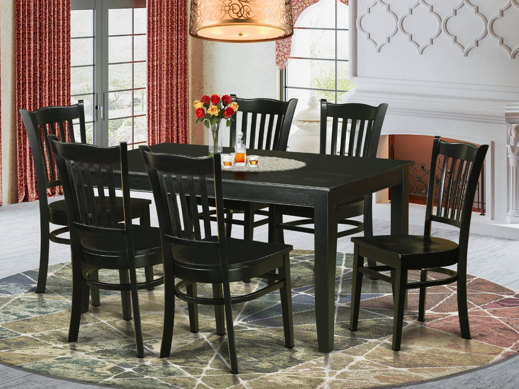 DUGR7-DKR-8 Sturdy 7 Pc Dining Ensemble with Rectangular Table and Six Comfy Chairs, 36x60, Midnight Ebony