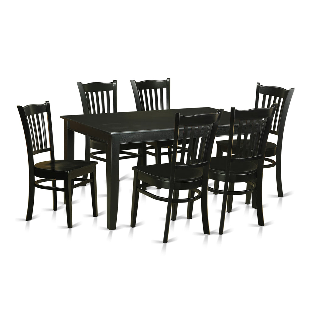 DUGR7-DKR-8 Sturdy 7 Pc Dining Ensemble with Rectangular Table and Six Comfy Chairs, 36x60, Midnight Ebony