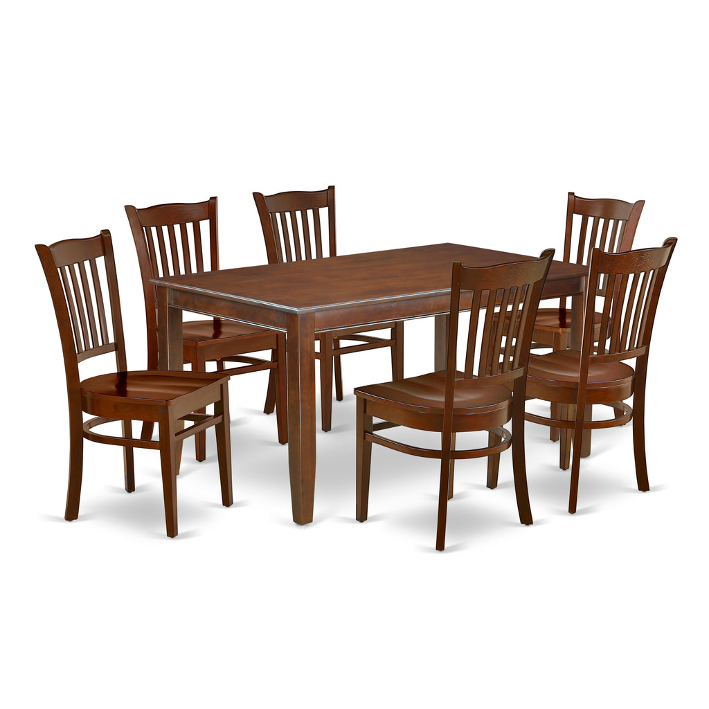 DUGR7-CHL-W Mahogany 7-Piece Dining Set with Rectangular Table and 6 Chairs, 36x60